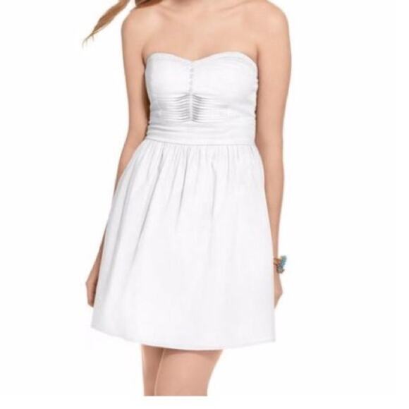 Bebop S White Strapless Pleated Button Sweetheart Neck Short Mini Dress - Picture 1 of 6
